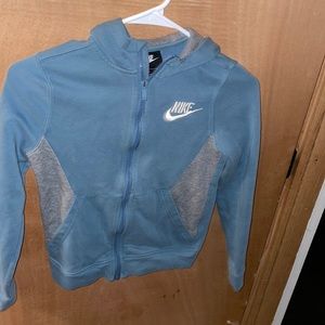 Nike hooded zipper hoodie, gray and blue size small
